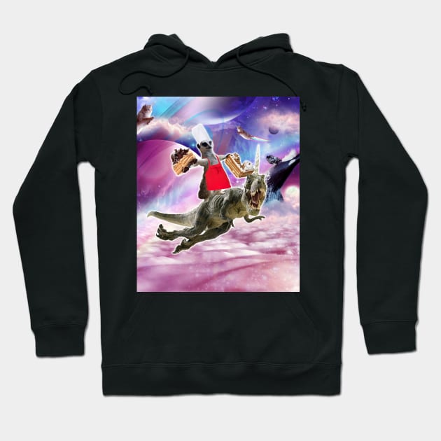 Lemur Riding Dinosaur Unicorn Eating Cake Hoodie by Random Galaxy